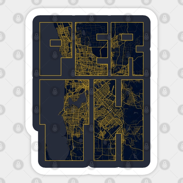 Perth, Australia City Map Typography - Gold Art Deco Sticker by deMAP Studio